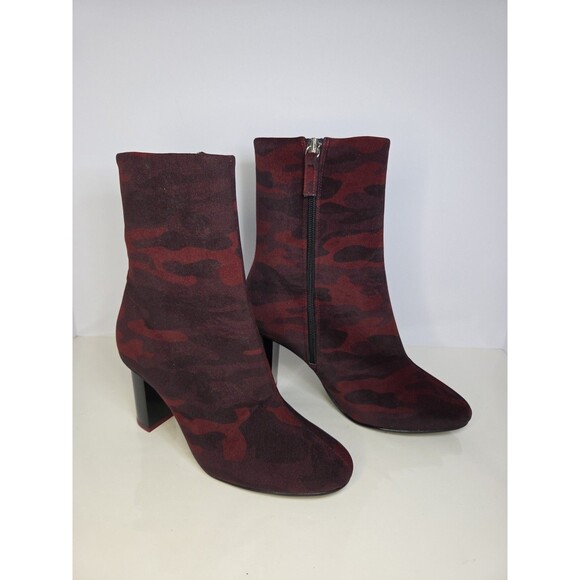 Topshop Red Suede Camouflage Zip Up Heeled High Ankle Boot ***R Sz 38 L Sz 41*** - Picture 4 of 9